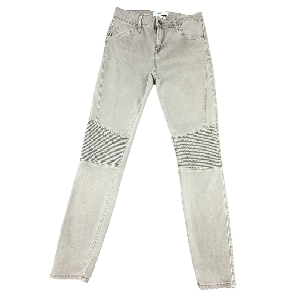 Pistola Anthropologie Moto Skinny‎ Jeans Womens 28 Taupe Light Brown Ribbed Knee